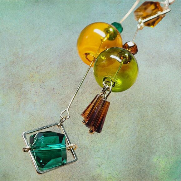Original Blown Bubble Glass Dangle Earrings Women Fashion Goldtone Earth Tones - Picture 10 of 12